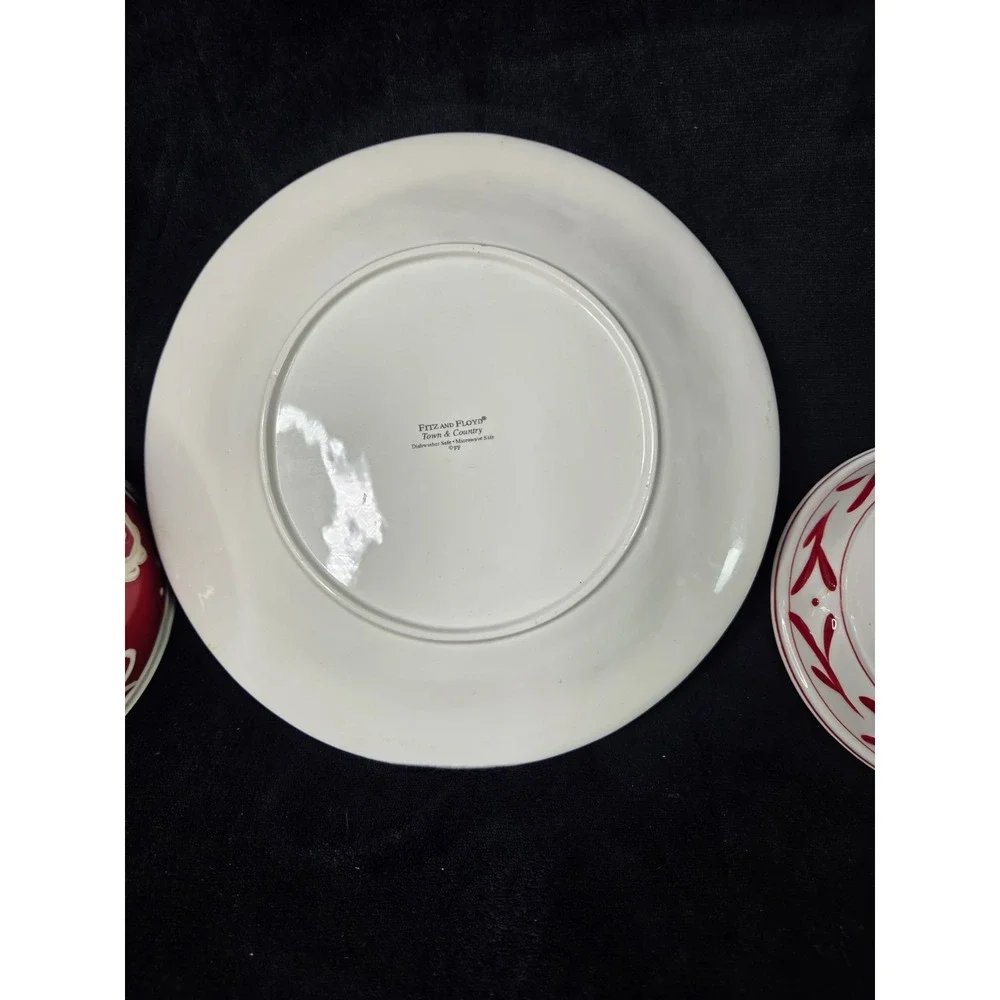 Fitz & Floyd Town And Country Collection Lot Footed Bowl Plate Cereal Bowl Red